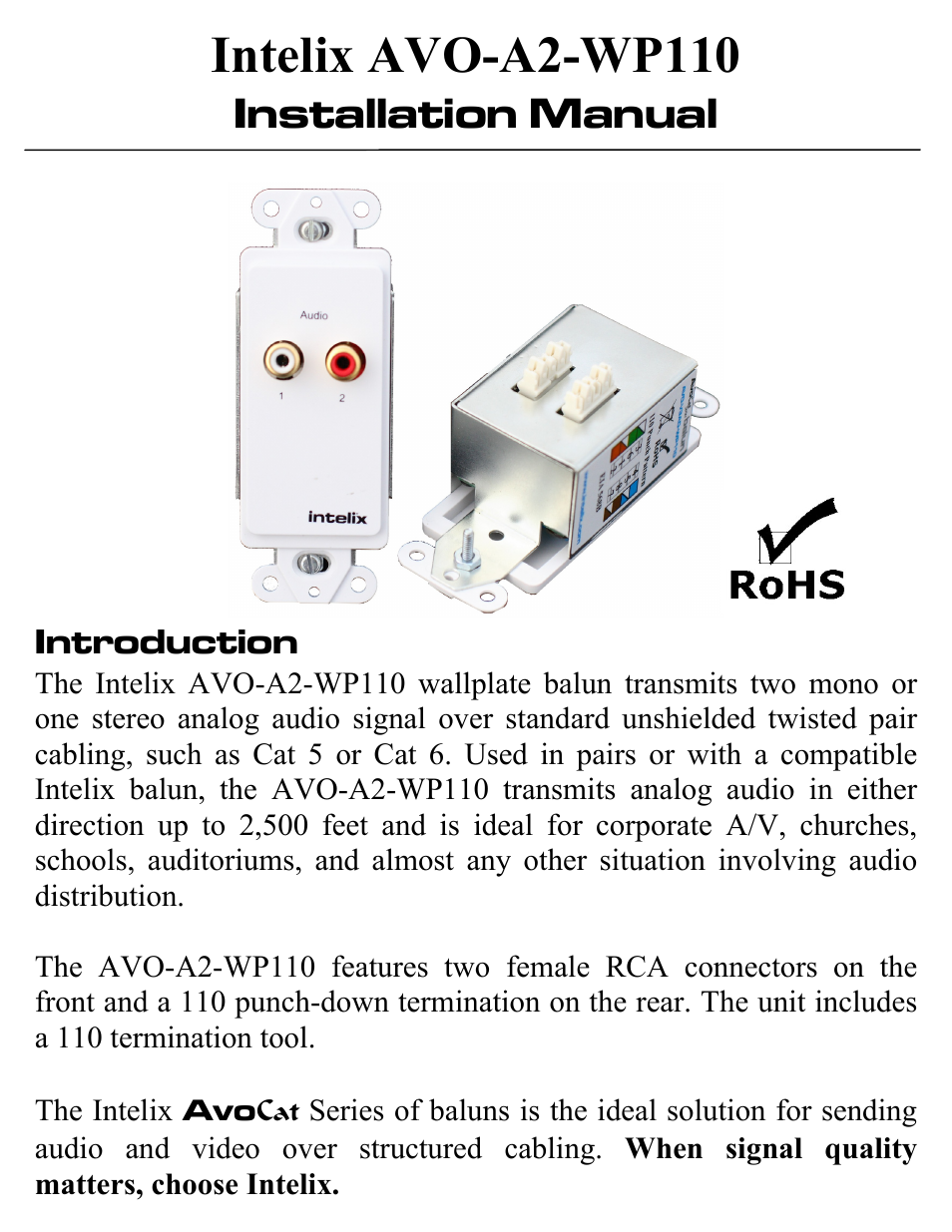 Intelix AVO-A2-WP110 User Manual | 4 pages