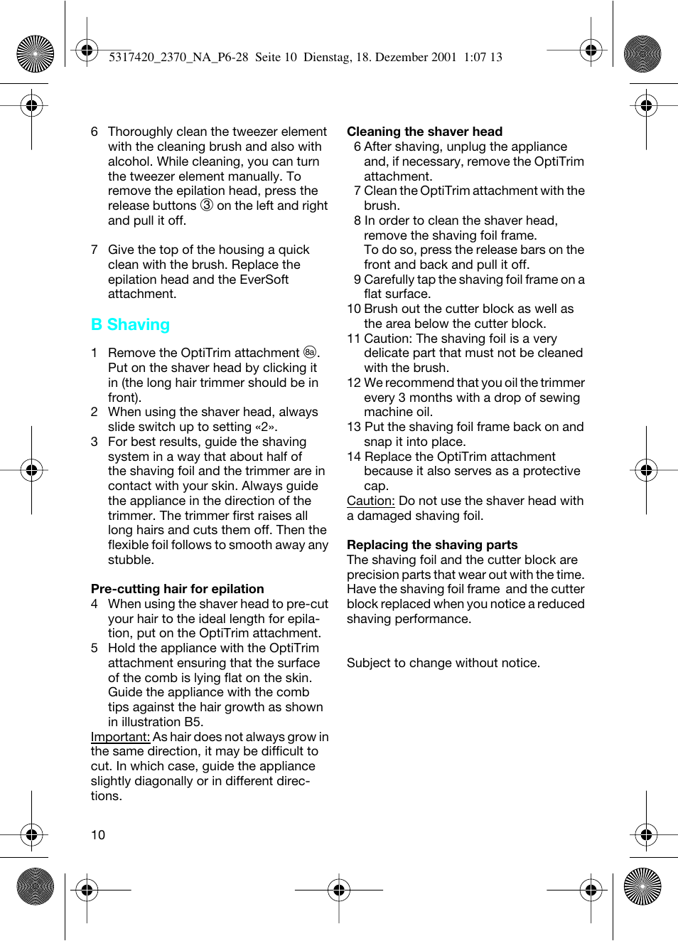 B shaving | Braun 2370 User Manual | Page 10 / 26