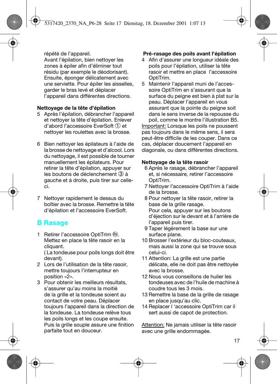 B rasage | Braun 2370 User Manual | Page 17 / 26