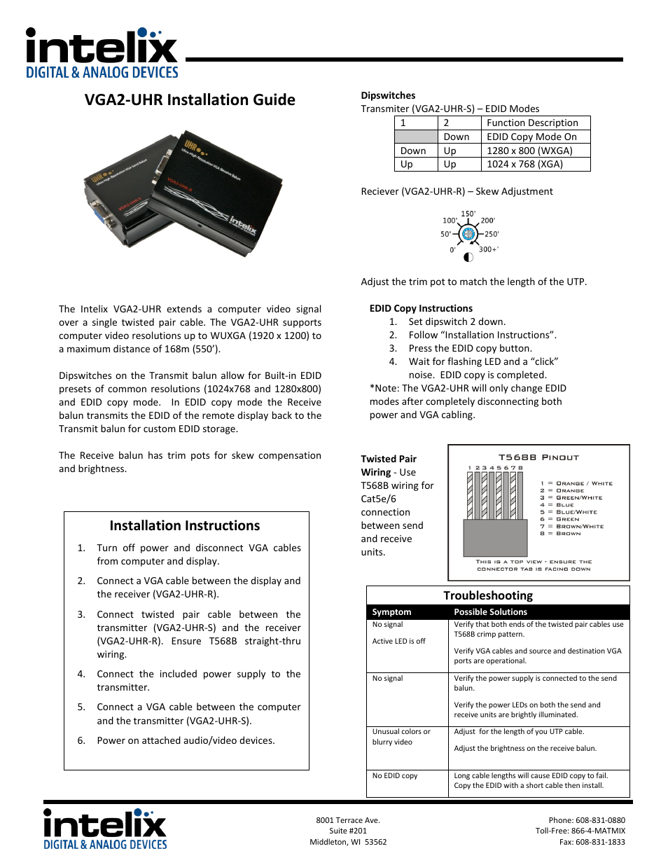Intelix VGA2-UHR User Manual | 2 pages