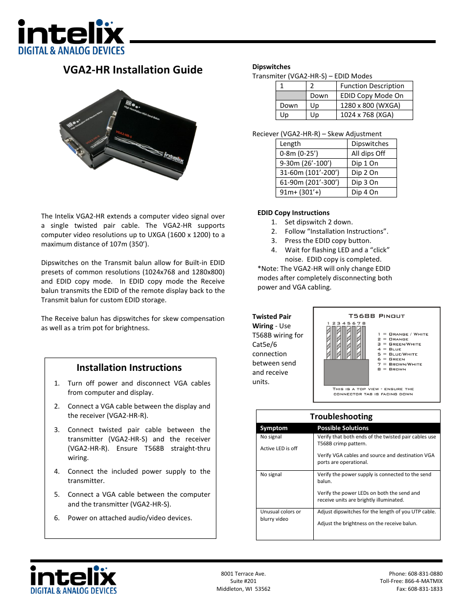 Intelix VGA2-HR User Manual | 2 pages