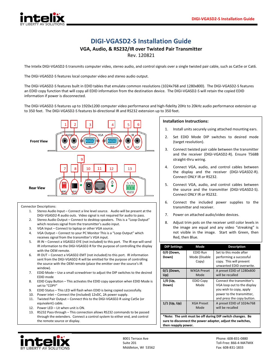 Intelix DIGI-VGASD2-S User Manual | 2 pages