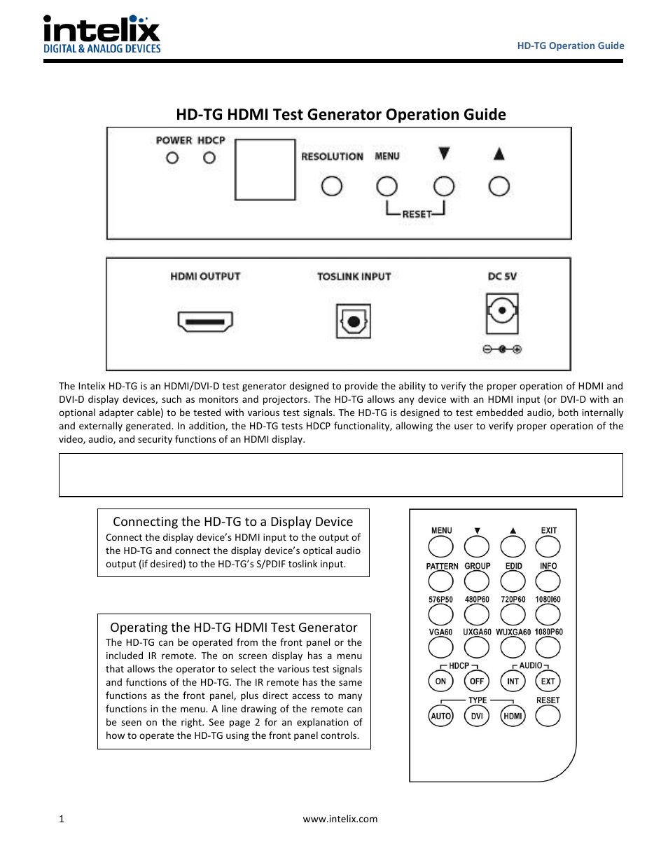 Intelix HD-TG User Manual | 4 pages