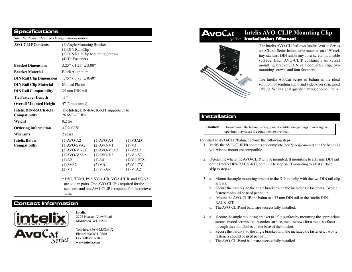 Intelix AVO-CLIP-F User Manual | 2 pages