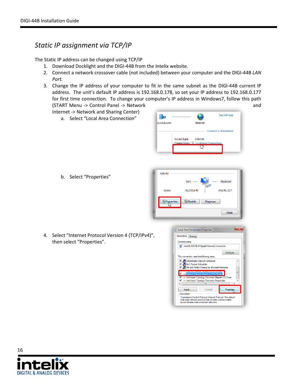 Static ip assignment via tcp/ip | Intelix DIGI-44B User Manual | Page 16 / 28