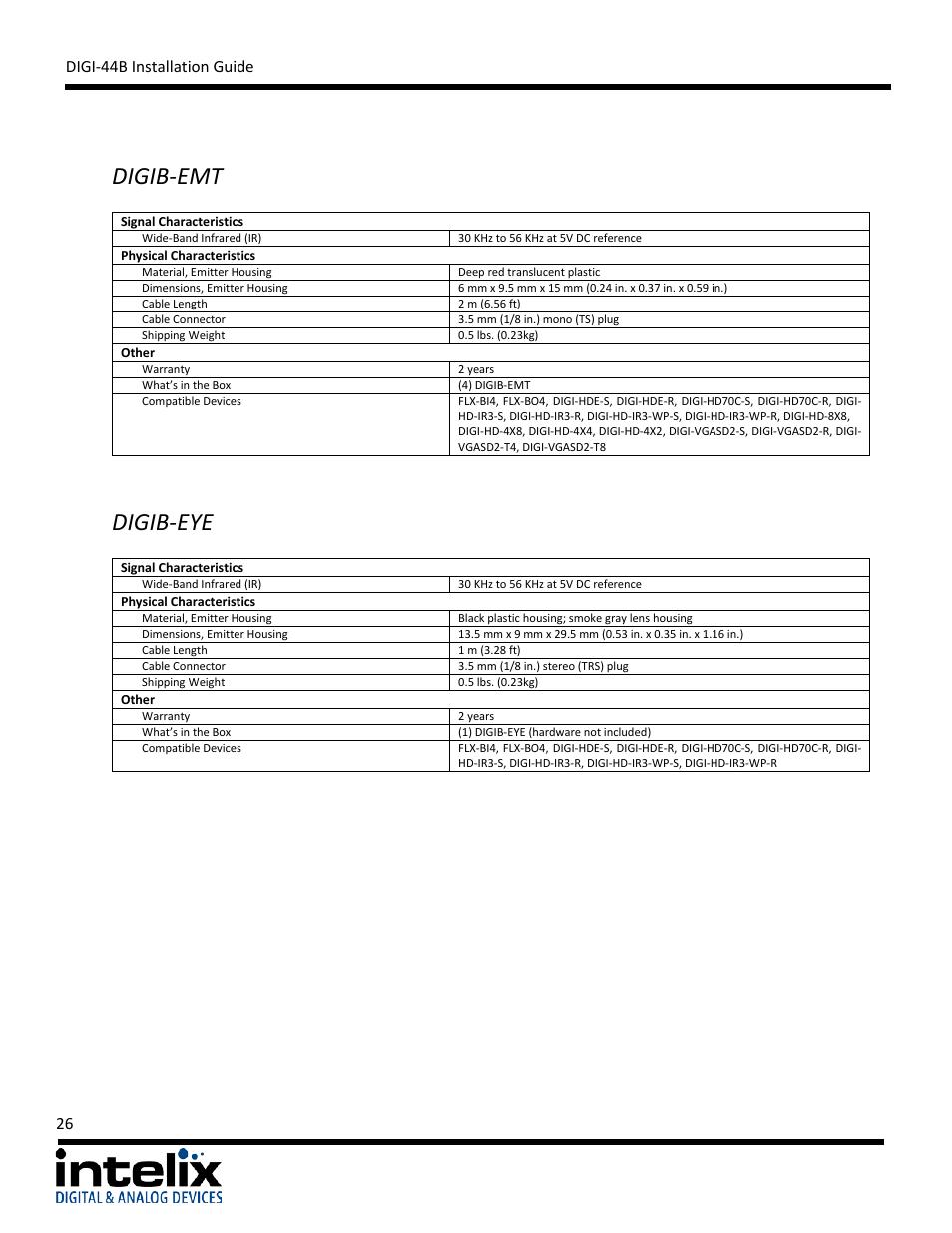 Digib-emt, Digib-eye, Digib-emt digib-eye | Intelix DIGI-44B User Manual | Page 26 / 28