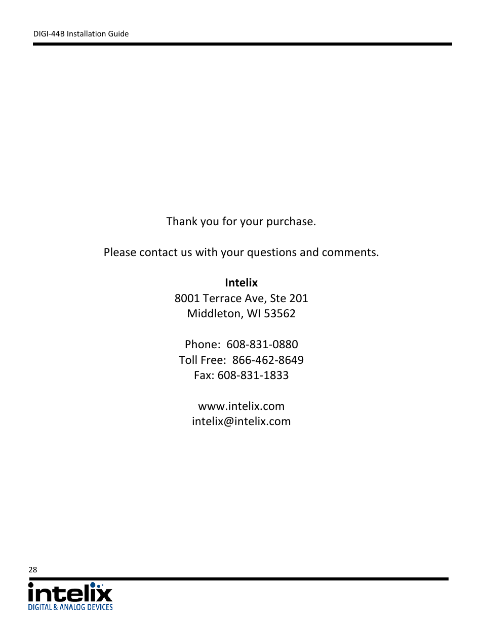 Intelix DIGI-44B User Manual | Page 28 / 28