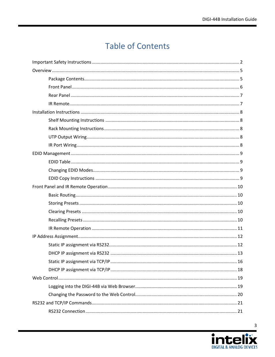 Intelix DIGI-44B User Manual | Page 3 / 28