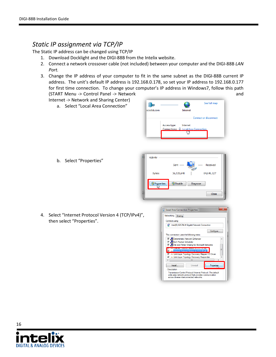 Static ip assignment via tcp/ip | Intelix DIGI-88B User Manual | Page 16 / 32