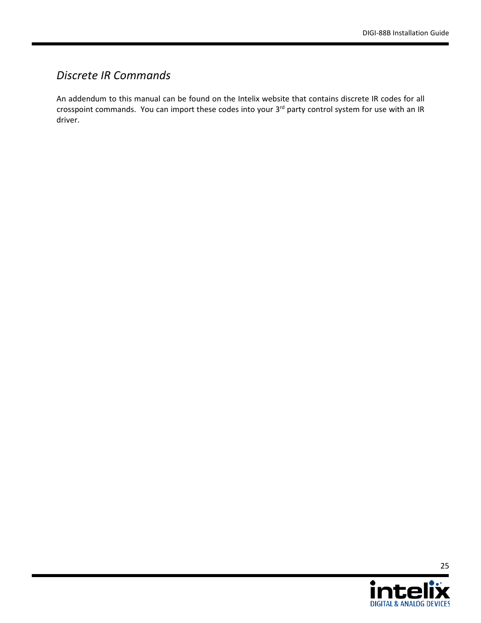 Discrete ir commands, Troubleshooting | Intelix DIGI-88B User Manual | Page 25 / 32