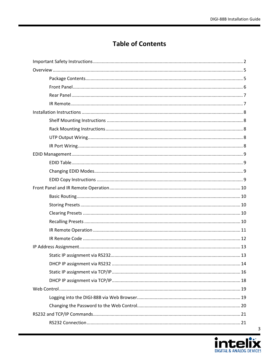 Intelix DIGI-88B User Manual | Page 3 / 32