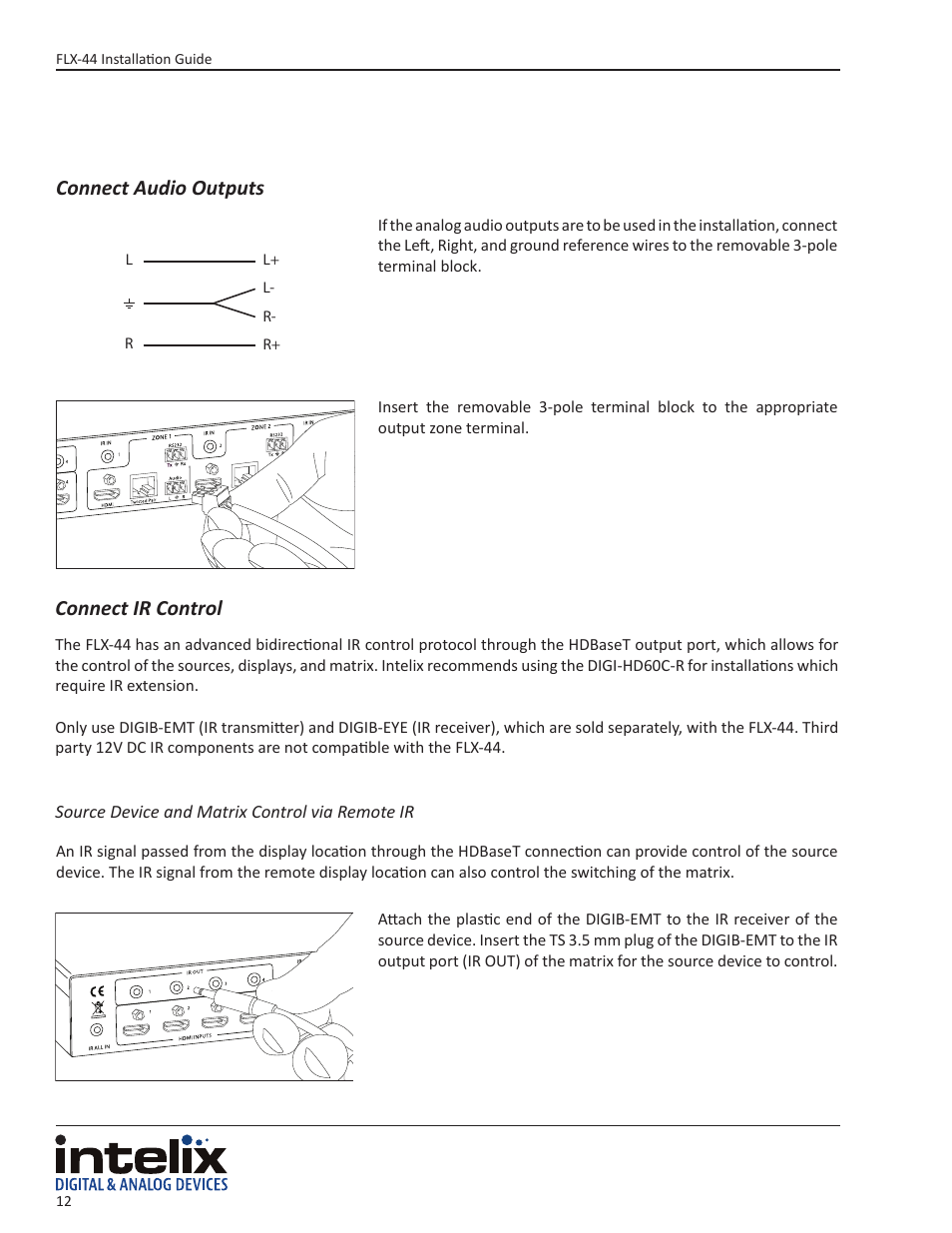 Connect audio outputs connect ir control | Intelix FLX-44 User Manual | Page 12 / 32
