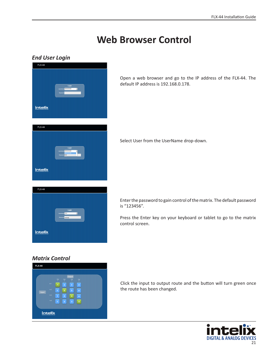 Web browser control | Intelix FLX-44 User Manual | Page 21 / 32
