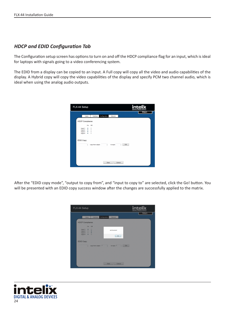 Hdcp and edid configuration tab | Intelix FLX-44 User Manual | Page 24 / 32