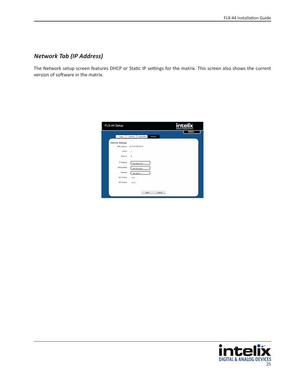 Network tab (ip address) | Intelix FLX-44 User Manual | Page 25 / 32