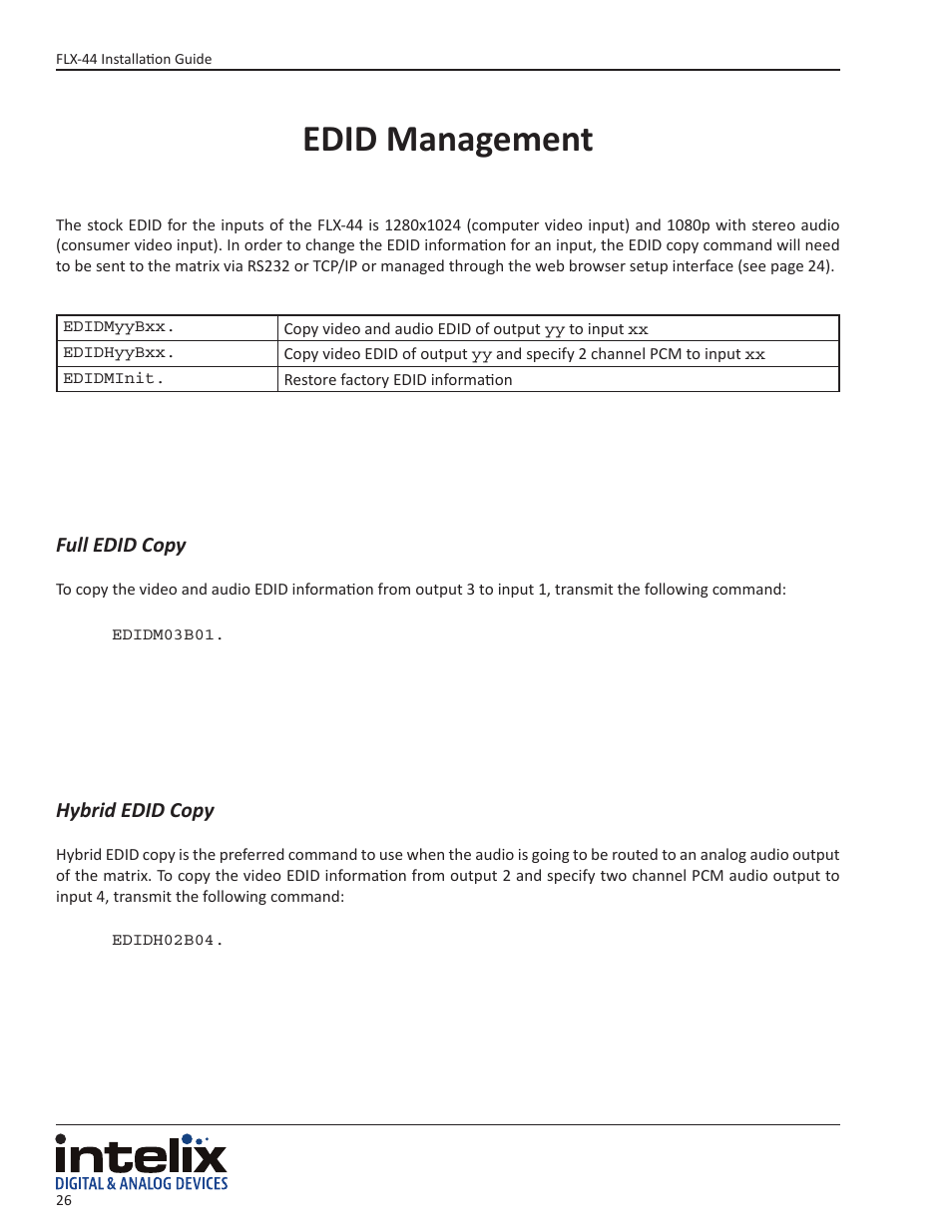 Edid management | Intelix FLX-44 User Manual | Page 26 / 32