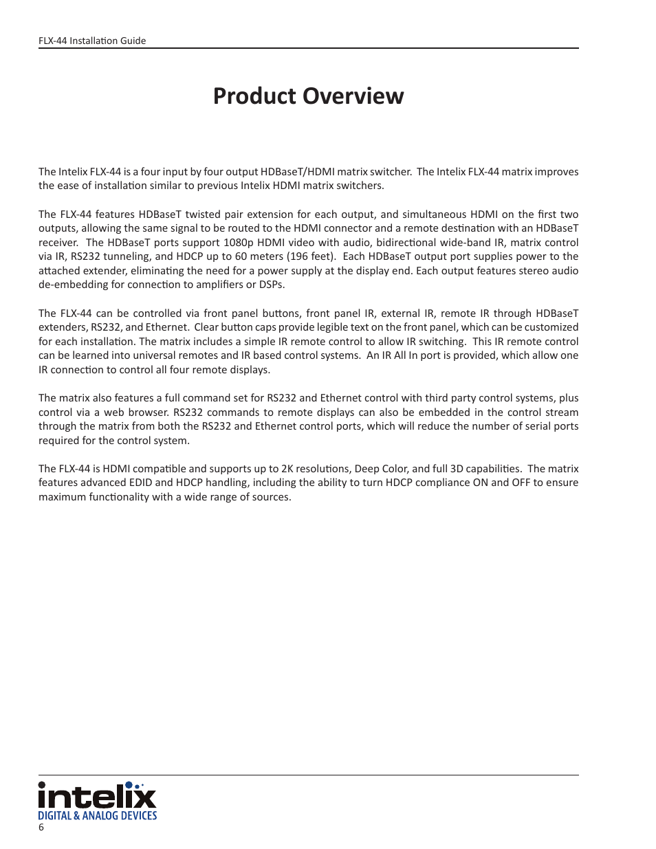 Product overview | Intelix FLX-44 User Manual | Page 6 / 32