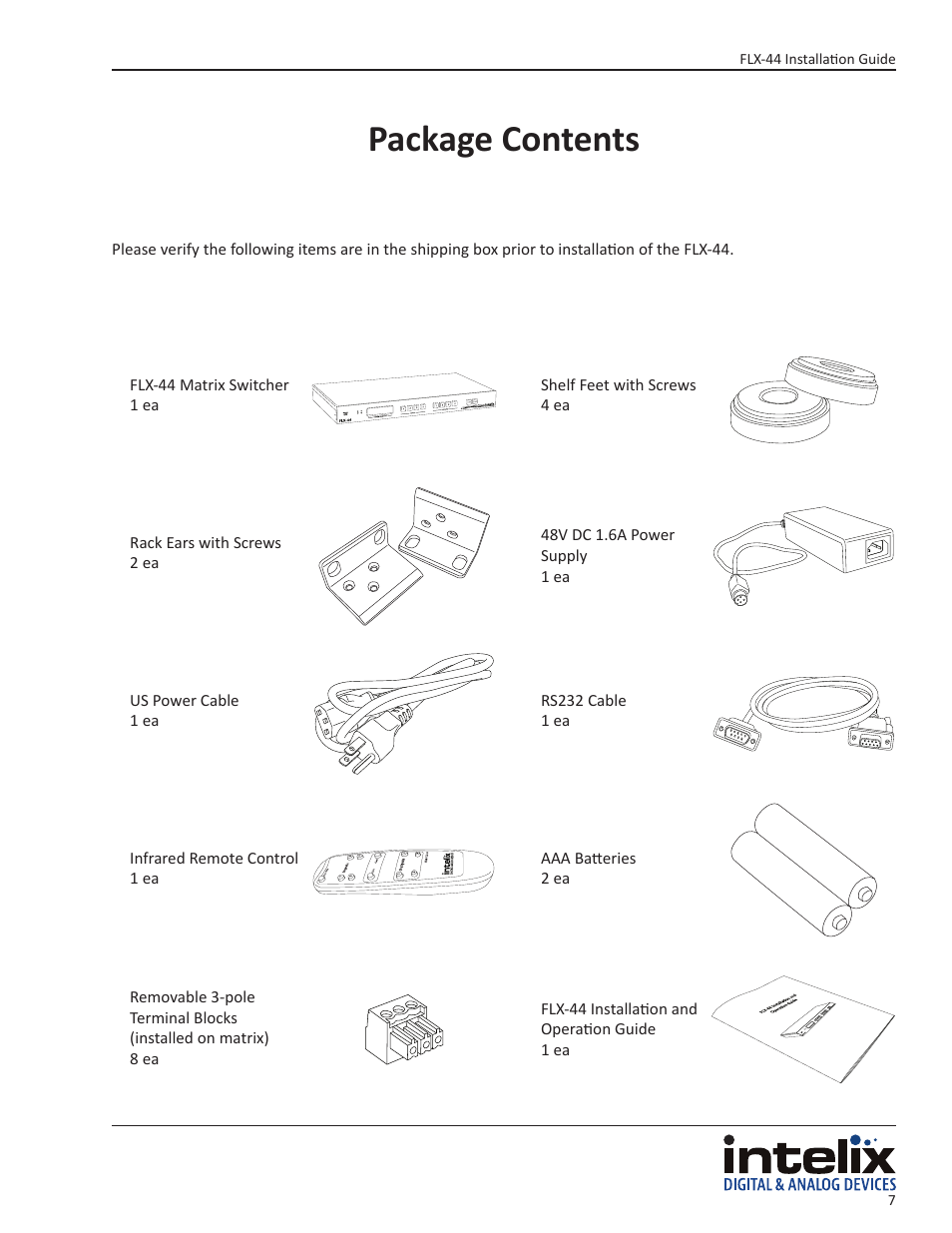 Package contents | Intelix FLX-44 User Manual | Page 7 / 32