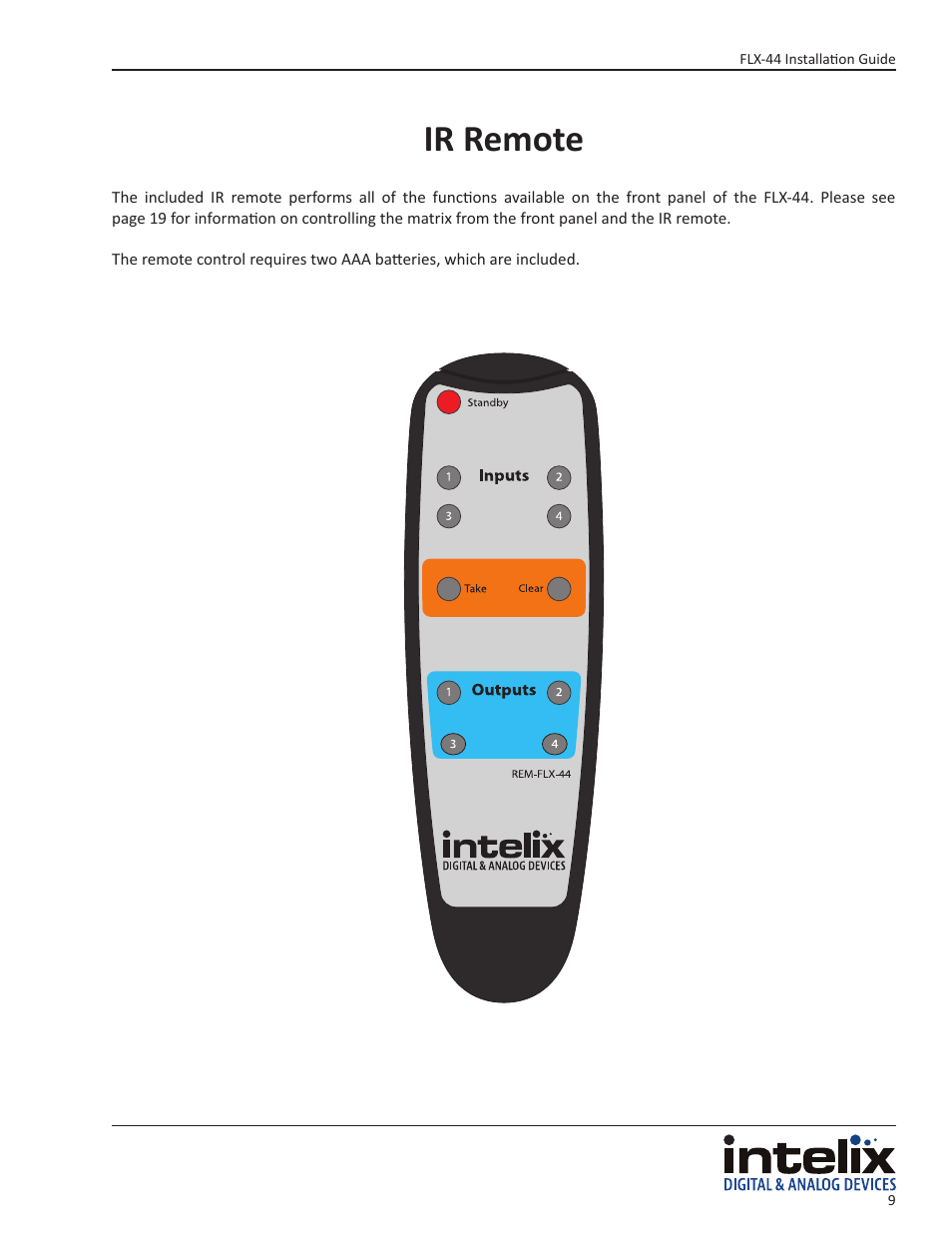 Ir remote | Intelix FLX-44 User Manual | Page 9 / 32