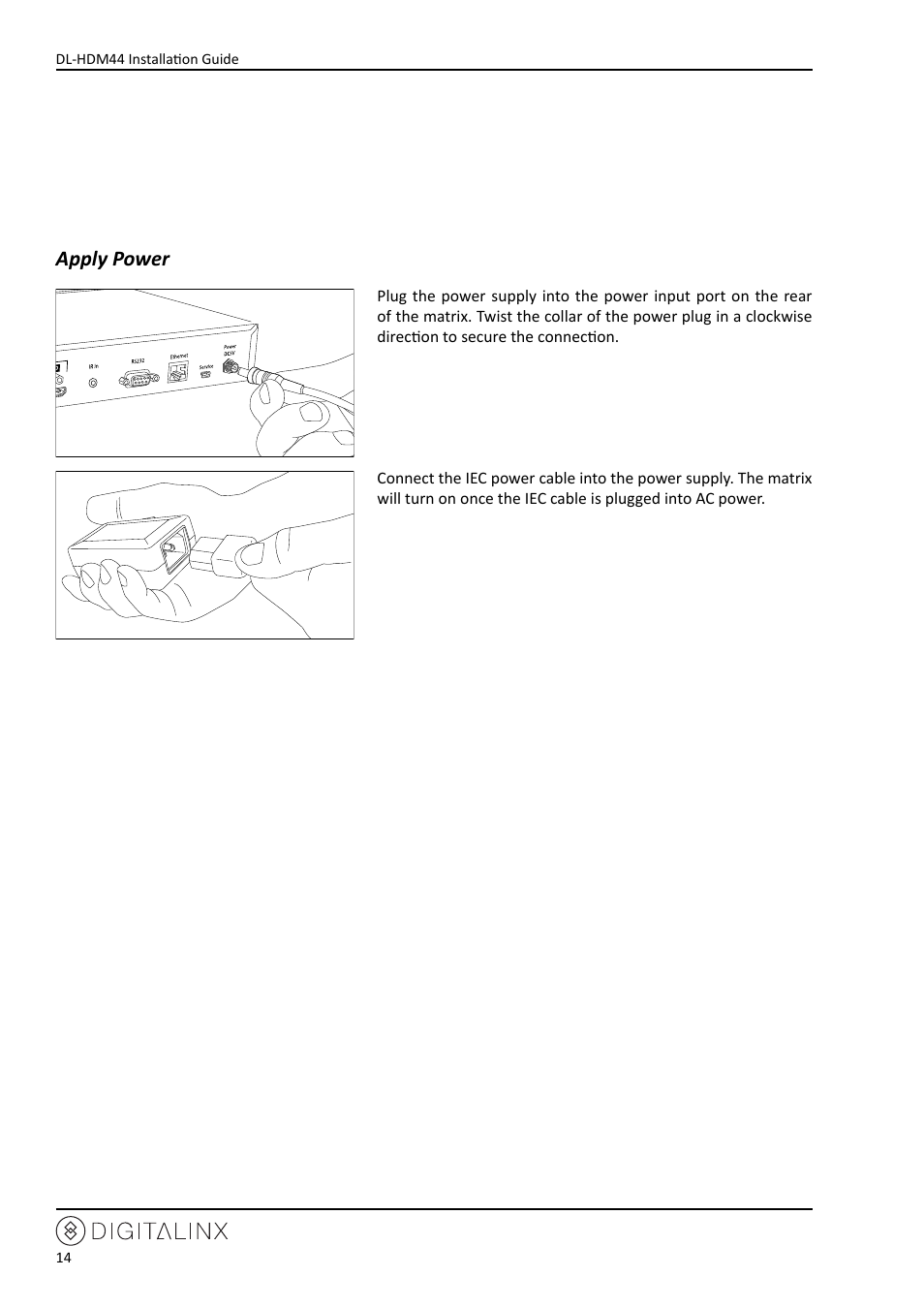 Apply power | Intelix DL-HDM44 User Manual | Page 14 / 24