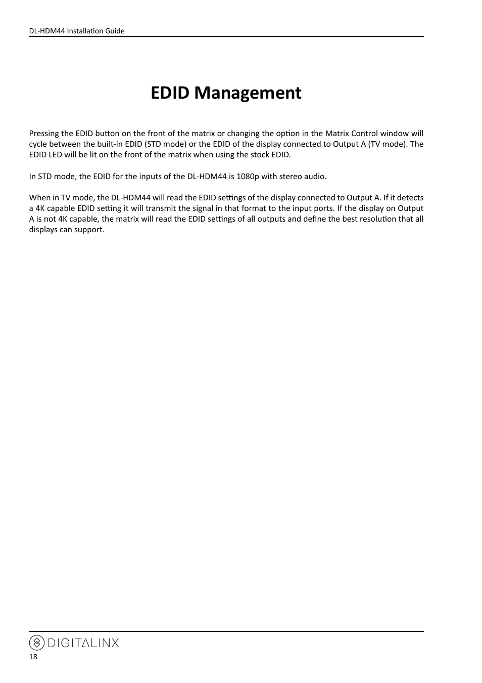 Edid management | Intelix DL-HDM44 User Manual | Page 18 / 24