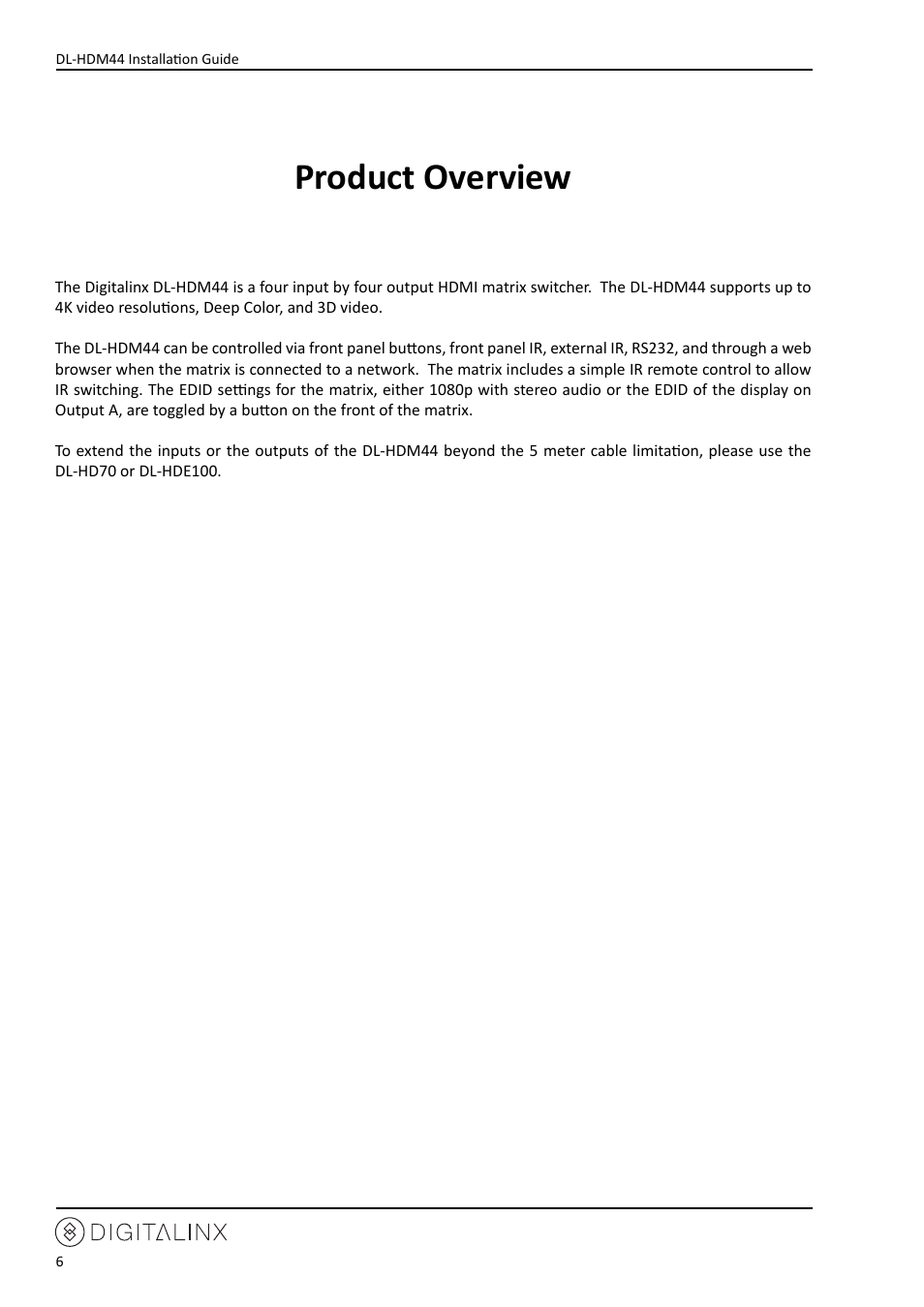 Product overview | Intelix DL-HDM44 User Manual | Page 6 / 24
