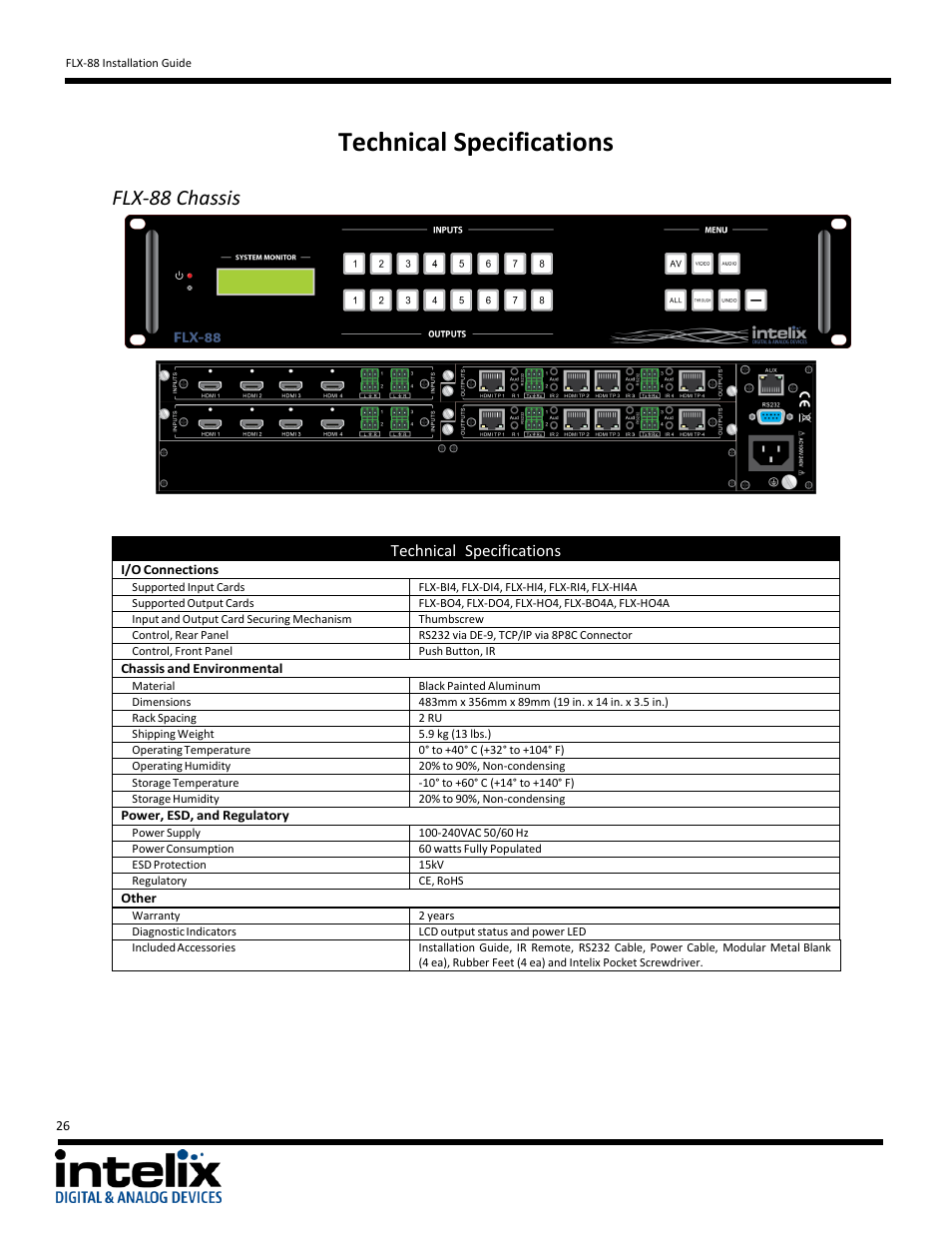 Technical specifications, Flx-88 chassis | Intelix FLX-88 v1.6.4 User Manual | Page 26 / 36