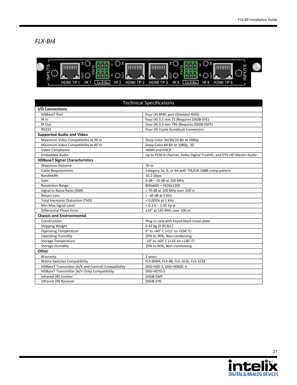 Flx-bi4, Technical specifications | Intelix FLX-88 v1.6.4 User Manual | Page 27 / 36