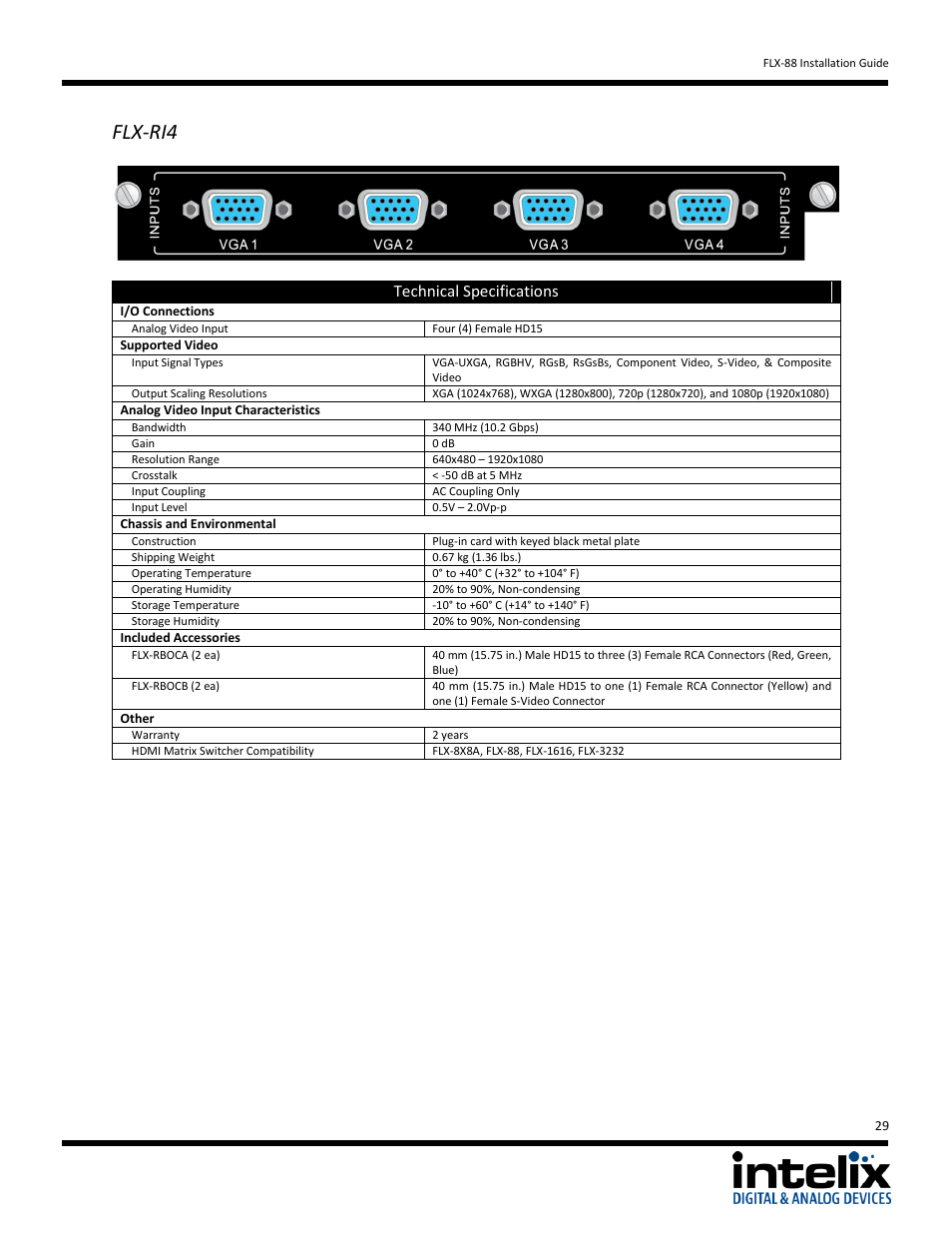 Flx-ri4, Technical specifications | Intelix FLX-88 v1.6.4 User Manual | Page 29 / 36
