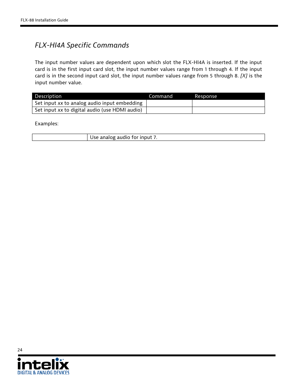 Flx-hi4a specific commands | Intelix FLX-88 User Manual | Page 24 / 36