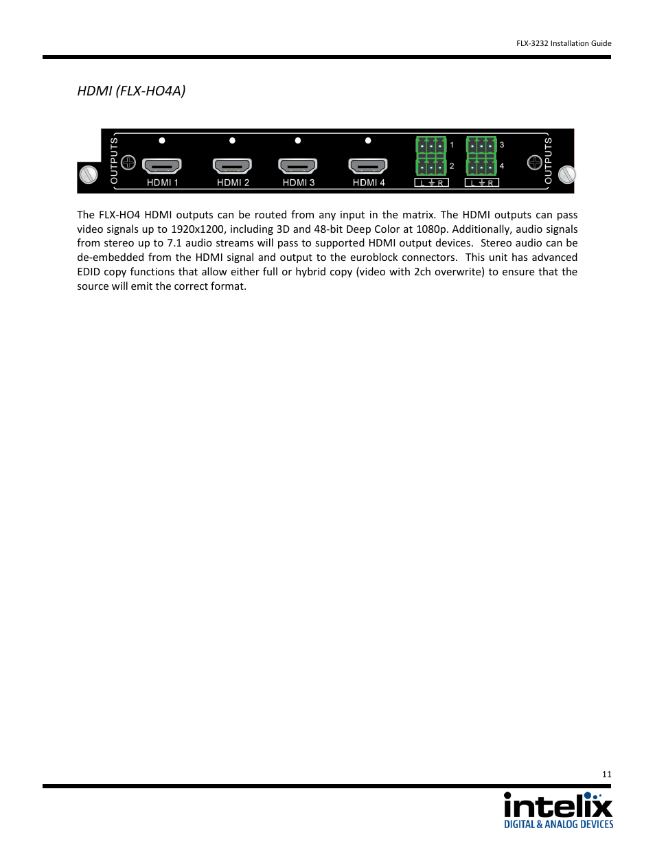 Hdmi (flx-ho4a) | Intelix FLX-3232 v1.6.4 User Manual | Page 11 / 36