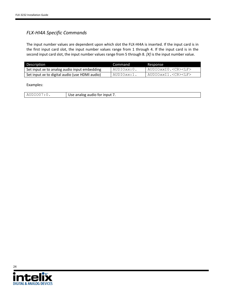 Flx-hi4a specific commands | Intelix FLX-3232 v1.6.4 User Manual | Page 24 / 36