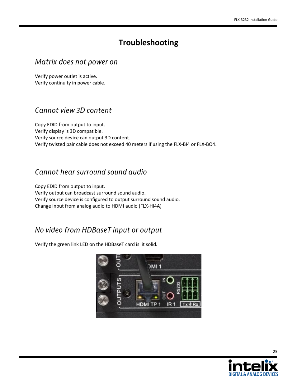 Troubleshooting | Intelix FLX-3232 v1.6.4 User Manual | Page 25 / 36