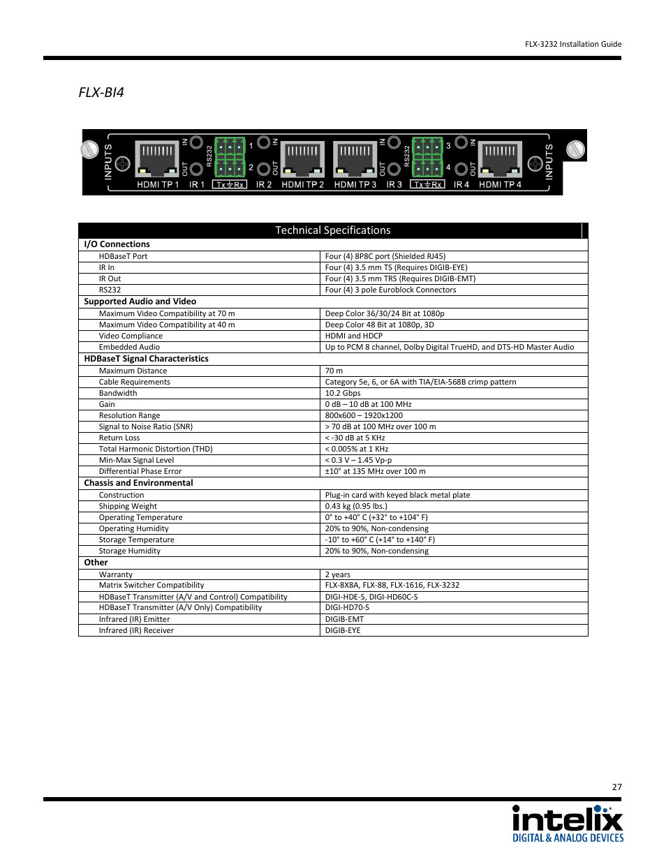 Flx-bi4, Technical specifications | Intelix FLX-3232 v1.6.4 User Manual | Page 27 / 36