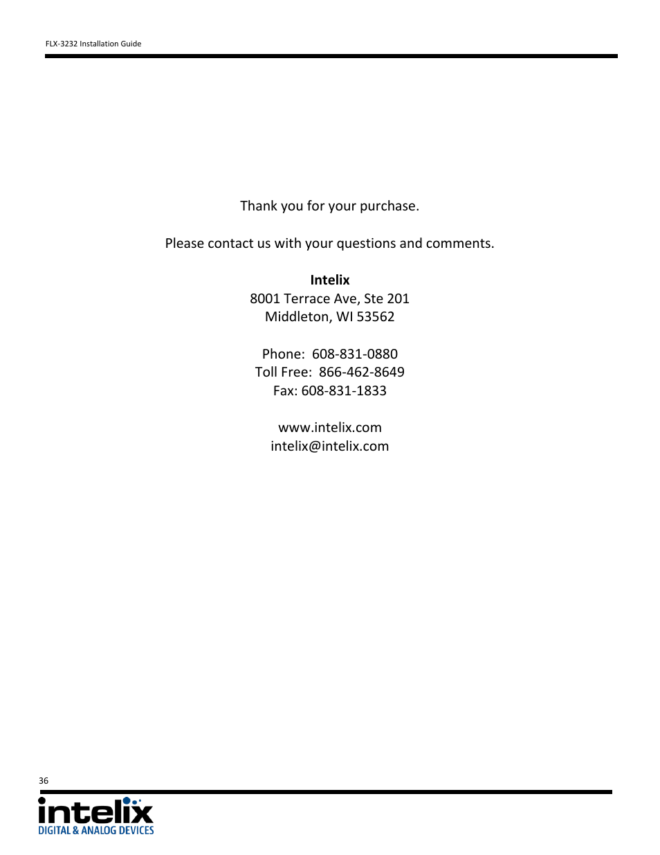 Intelix FLX-3232 v1.6.4 User Manual | Page 36 / 36