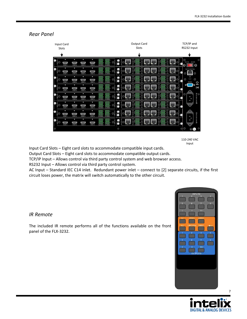 Rear panel, Ir remote | Intelix FLX-3232 v1.6.4 User Manual | Page 7 / 36