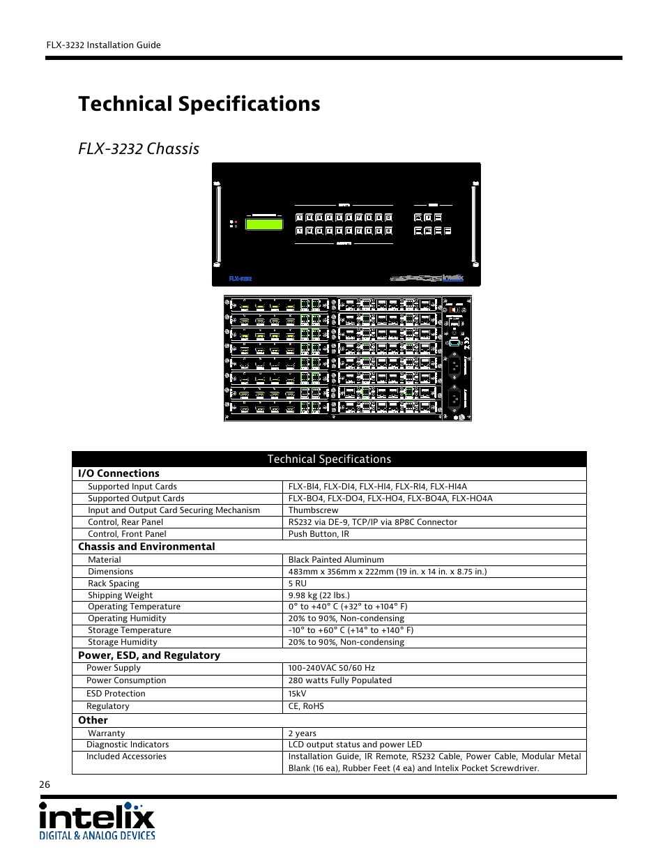 Flx-3232 chassis, Technical specifications | Intelix FLX-3232 User Manual | Page 26 / 36