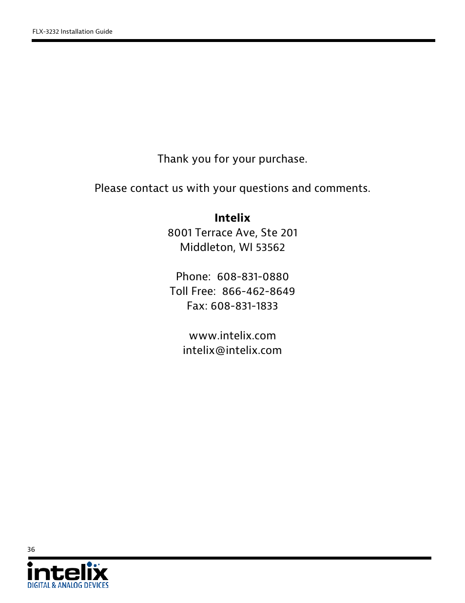Intelix FLX-3232 User Manual | Page 36 / 36