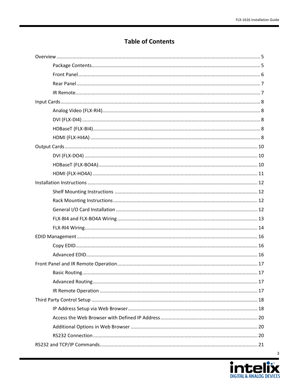 Intelix FLX-1616 v1.6.4 User Manual | Page 3 / 36