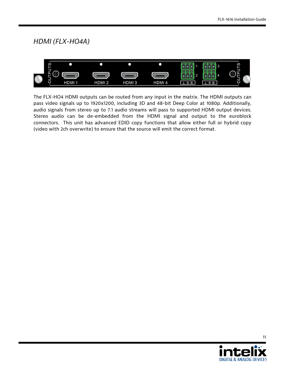 Hdmi (flx-ho4a) | Intelix FLX-1616 User Manual | Page 11 / 36