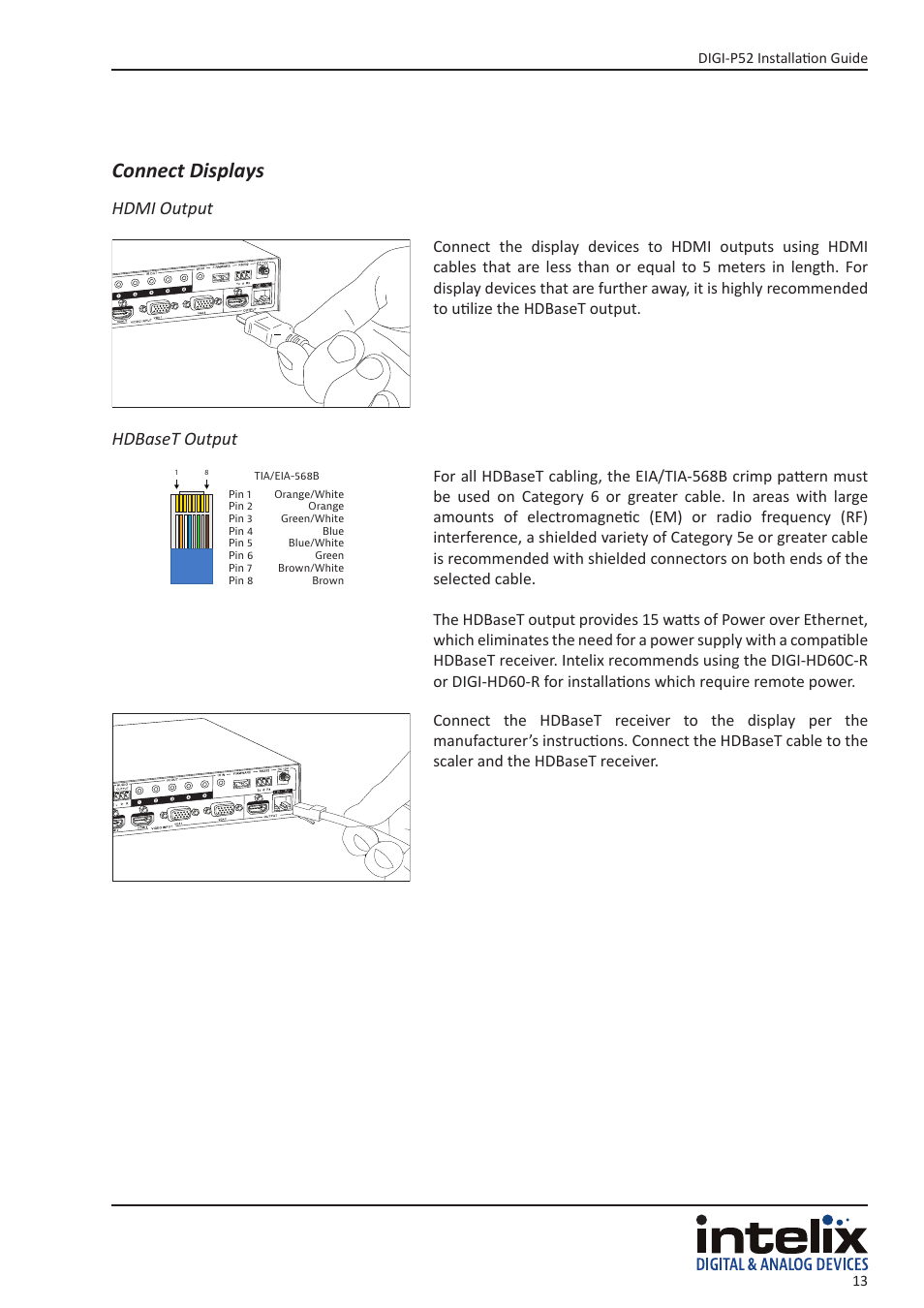 Connect displays, Hdmi output hdbaset output | Intelix DIGI-P52 User Manual | Page 13 / 36