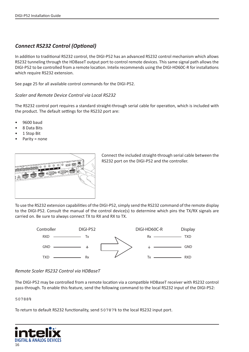 Connect rs232 control (optional) | Intelix DIGI-P52 User Manual | Page 16 / 36