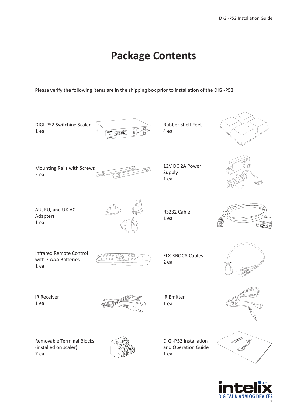 Package contents | Intelix DIGI-P52 User Manual | Page 7 / 36