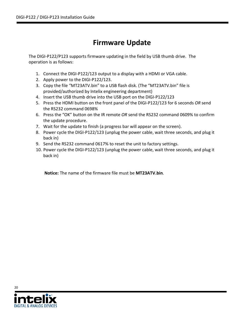 Firmware update | Intelix DIGI-P122 User Manual | Page 20 / 28