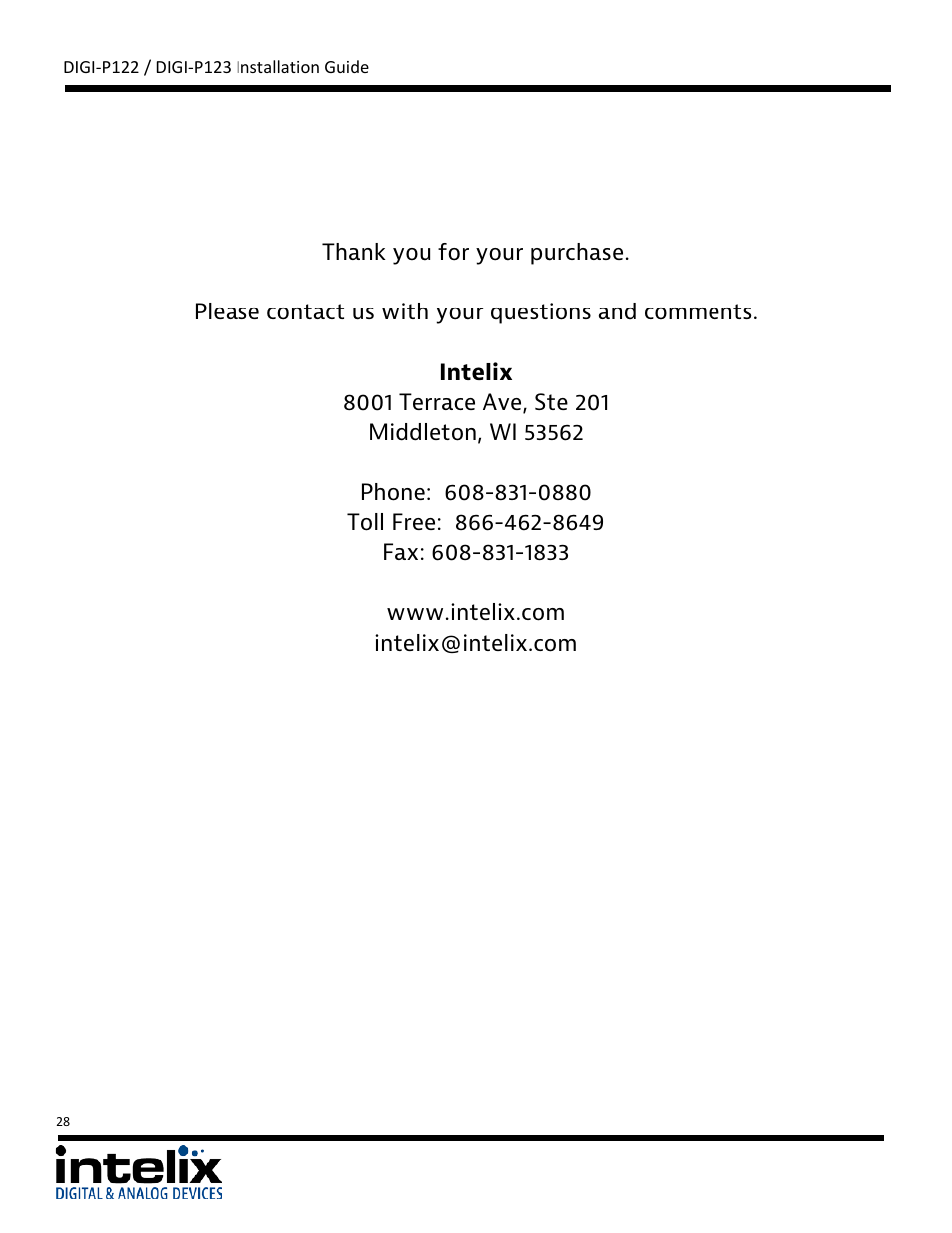 Intelix DIGI-P122 User Manual | Page 28 / 28