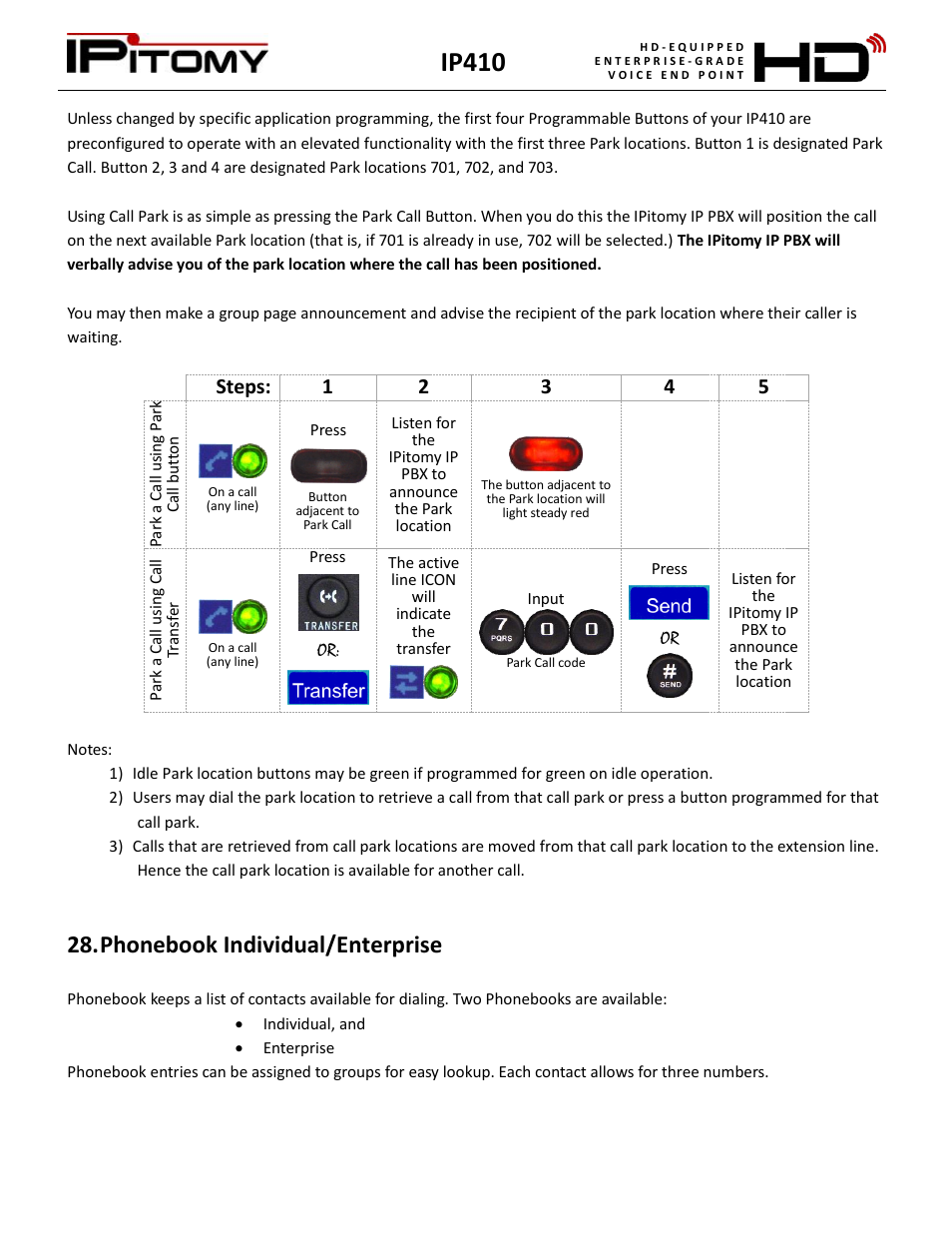 Phonebook individual/enterprise, Ip410 | IPitomy IP410 User Manual User Manual | Page 22 / 33