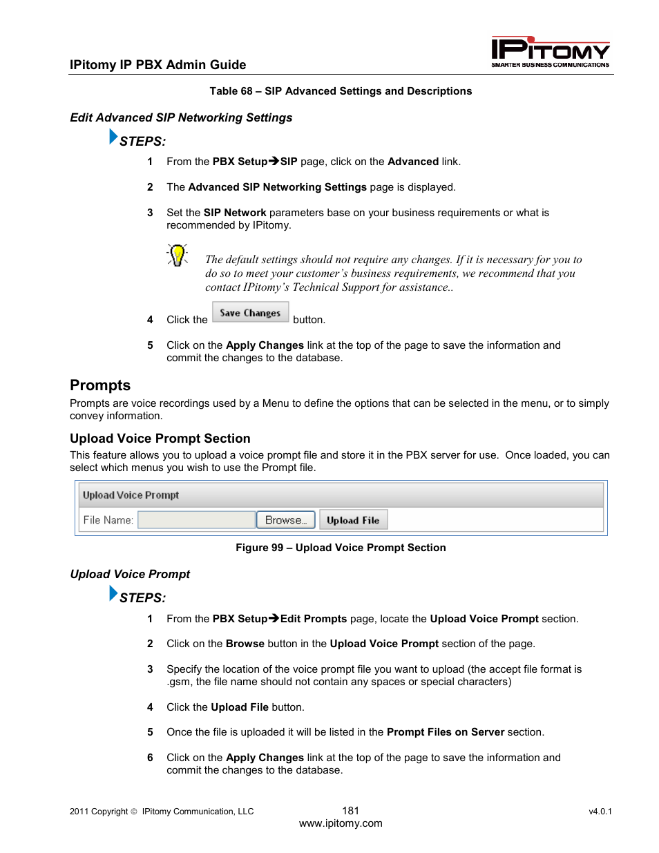 Prompts | IPitomy IP1100+ PBX Administrator Guide User Manual | Page 199 / 259