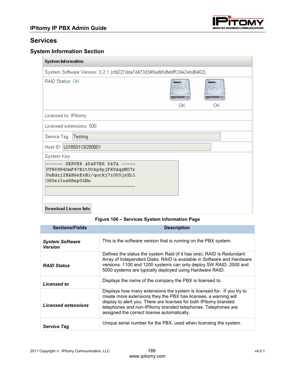 Services | IPitomy IP1100+ PBX Administrator Guide User Manual | Page 207 / 259