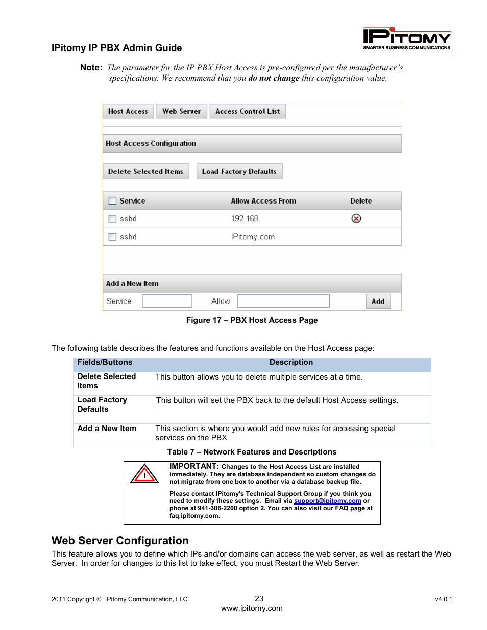 Web server configuration | IPitomy IP1100+ PBX Administrator Guide User Manual | Page 41 / 259