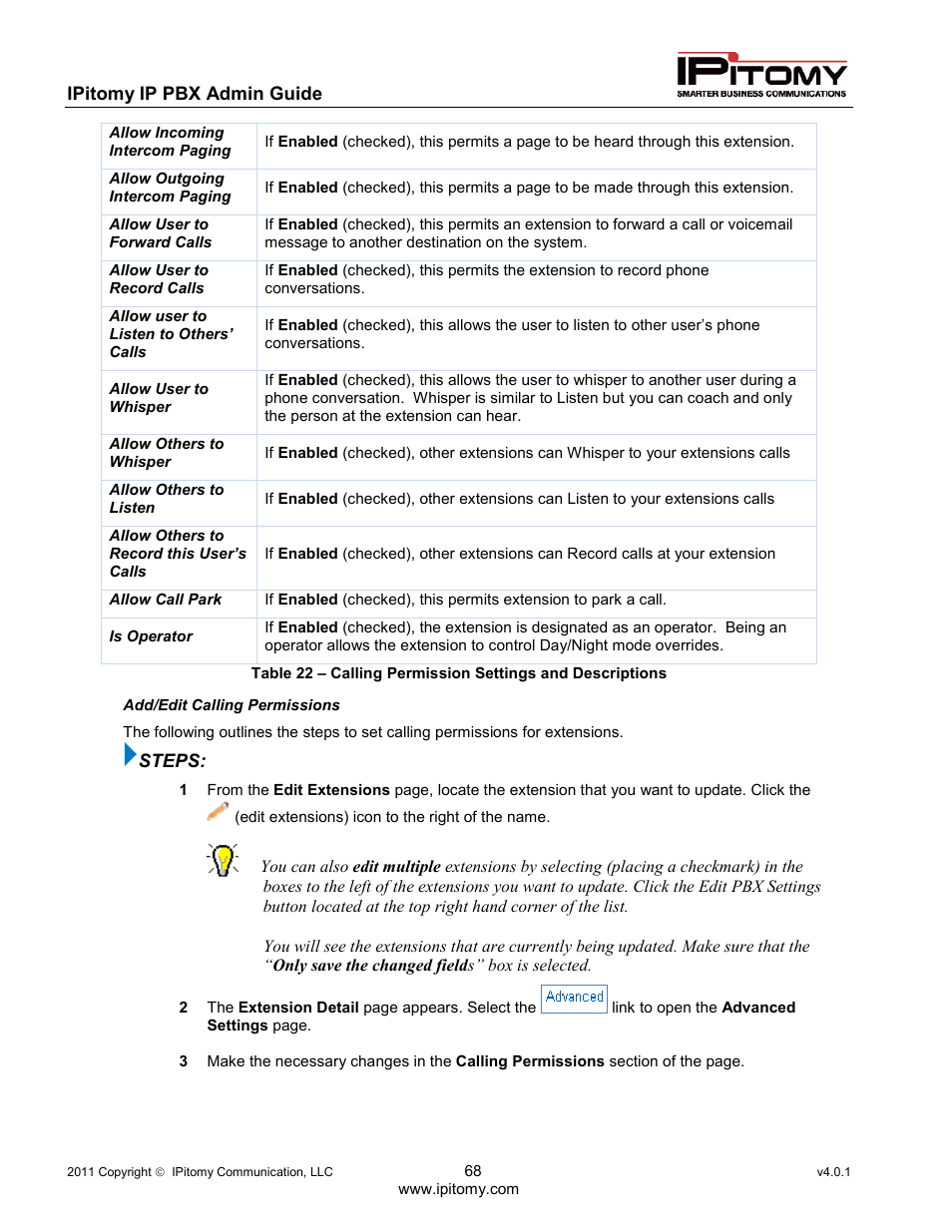 IPitomy IP1100+ PBX Administrator Guide User Manual | Page 86 / 259
